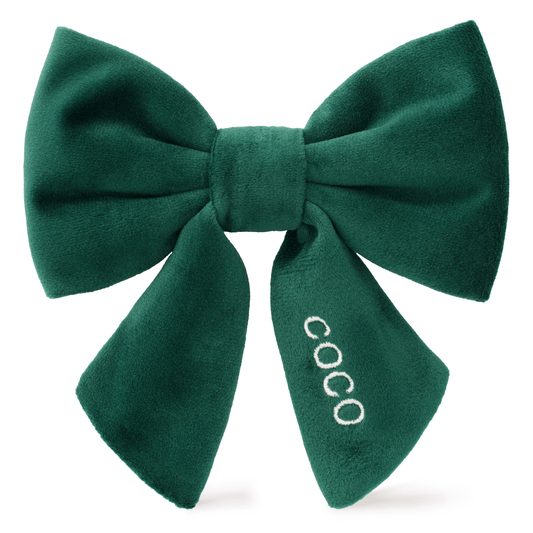 Forest Green Velvet Lady Dog Bow from The Foggy Dog