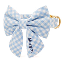 Sky Blue Gingham Lady Bow Collar from The Foggy Dog