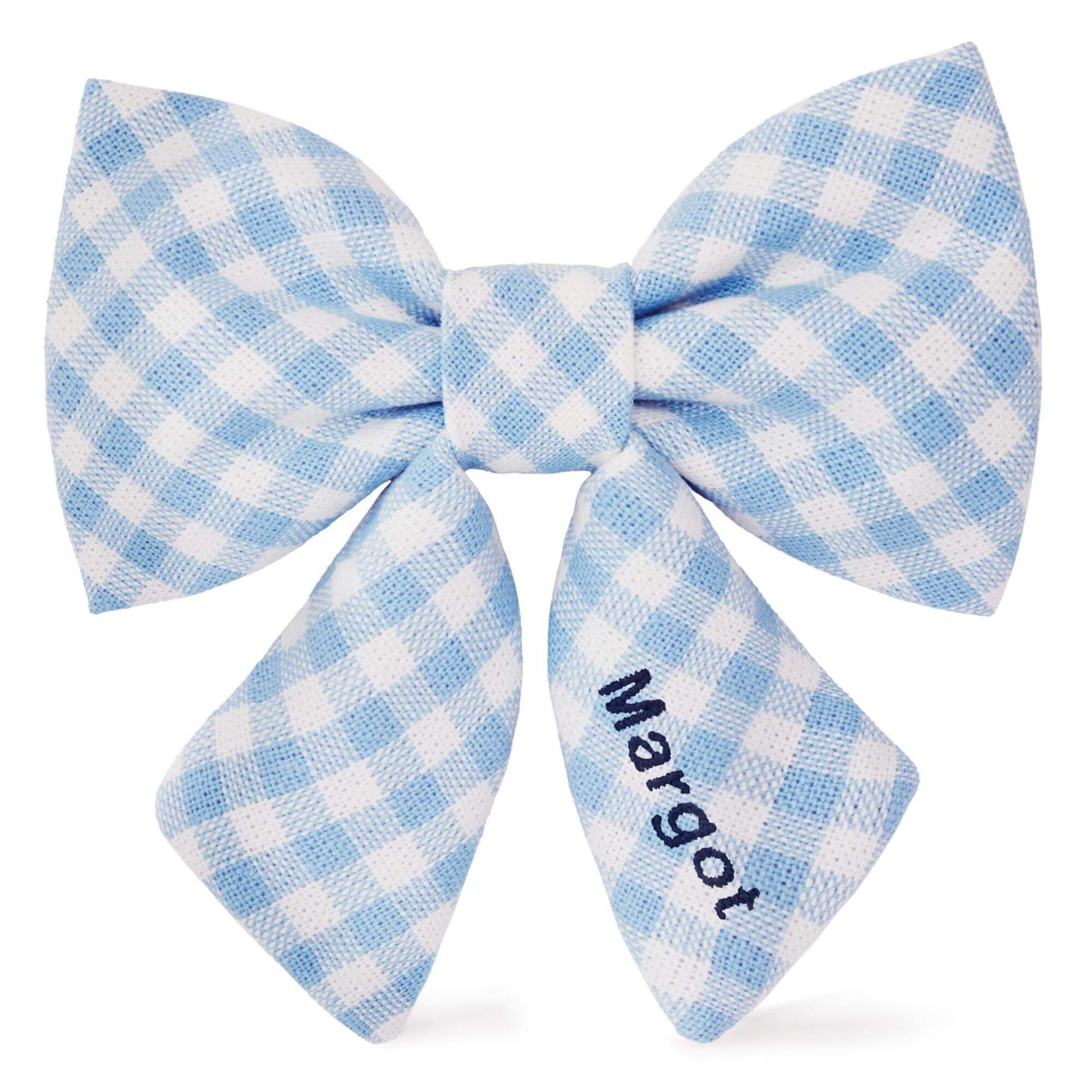 Sky Blue Gingham Lady Dog Bow from The Foggy Dog