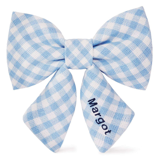 Sky Blue Gingham Lady Dog Bow from The Foggy Dog