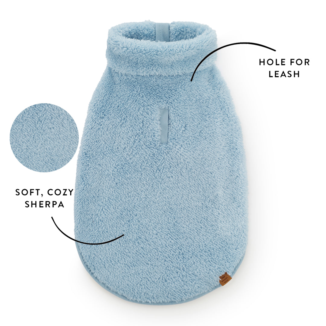 Cornflower Blue Quarter-Zip Sherpa Dog Jacket from The Foggy Dog