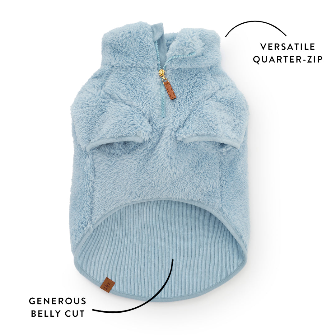 Cornflower Blue Quarter-Zip Sherpa Dog Jacket from The Foggy Dog