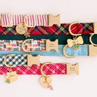 Red Stripe Collar, Tartan Plaid Flannel Collar, Evergreen Collar, Heather Taylor Home x TFD Katherine Plaid Collar, Rifle Paper Co. x TFD Holiday Gifts, Robin's Egg Velvet Collar, Evergreen Gingham Collar, Heart ID Tag, Lady Bow ID Tag, Circle ID Tag, Christmas Charm, Holly Collar Charm, Bow ID Tag, Candy Cane Charm and Snowflake Charm from The Foggy Dog