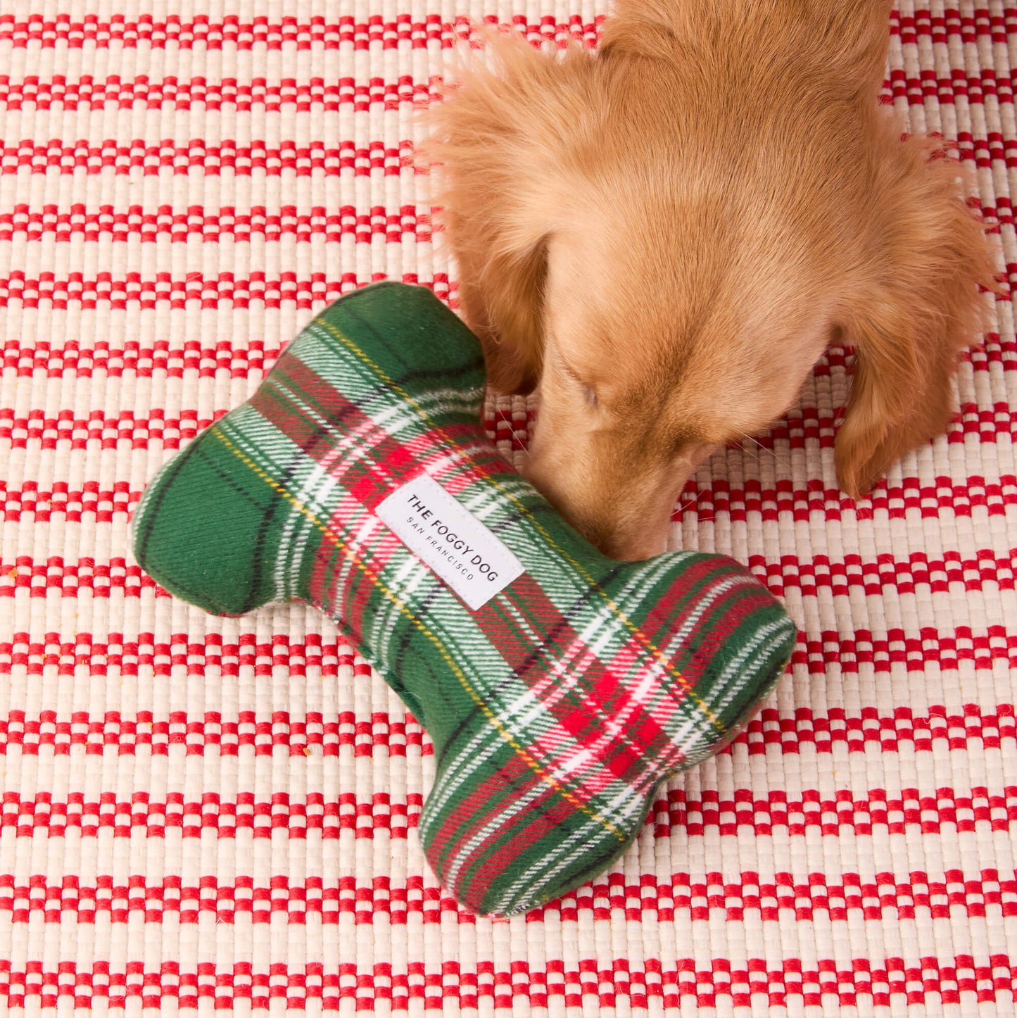 Holly Jolly Plaid Flannel Dog Squeaky Toy from The Foggy Dog
