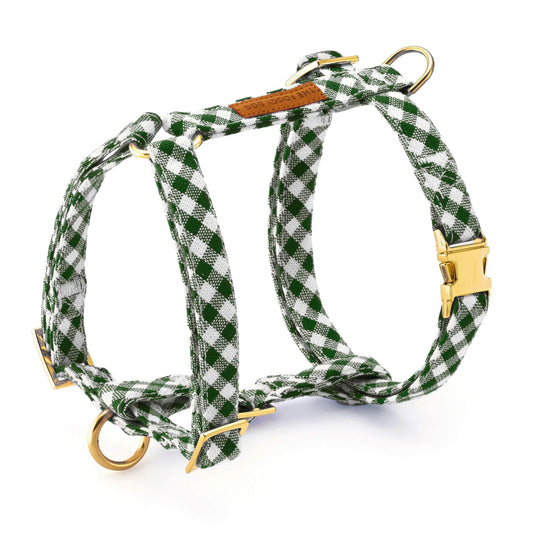 Evergreen Gingham Dog Harness from The Foggy Dog