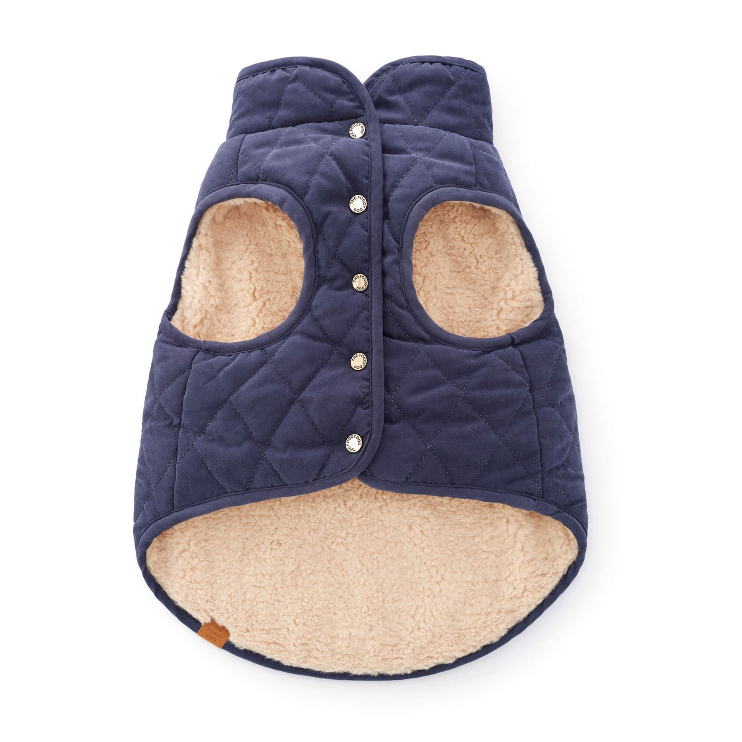 Navy Sherpa-Lined Reversible Dog Jacket from The Foggy Dog