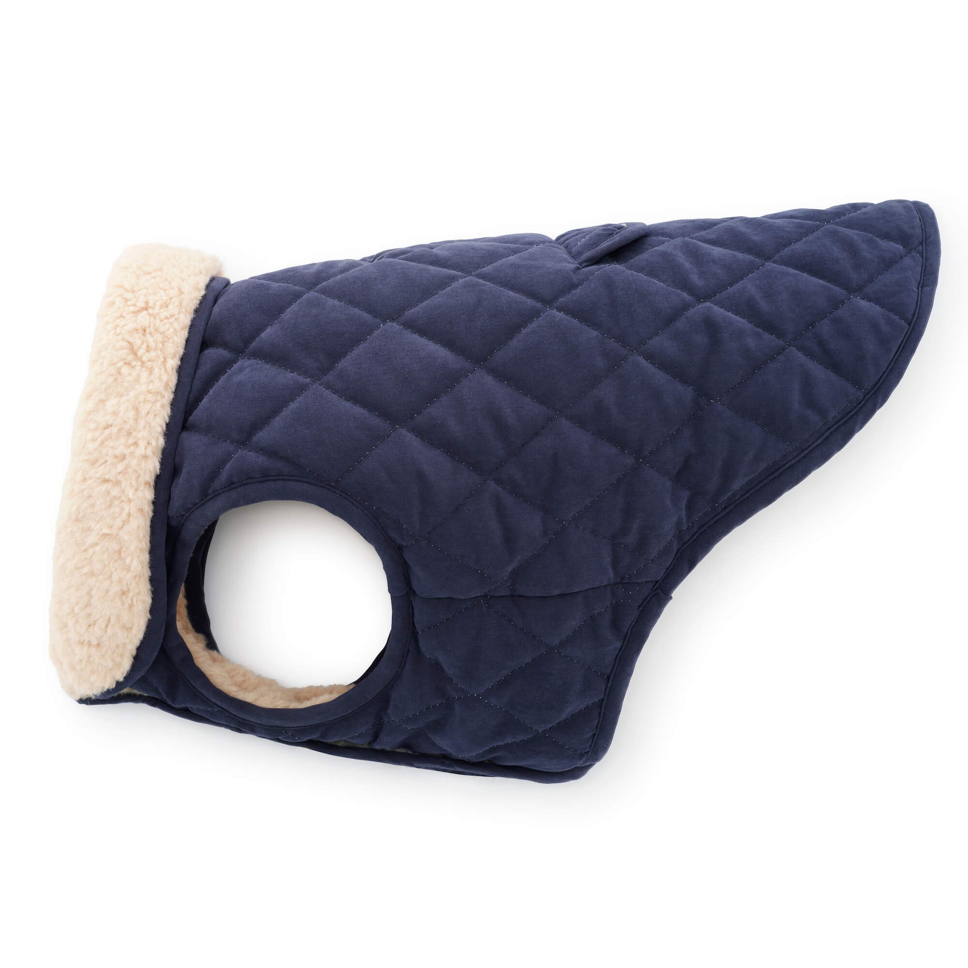 Navy Sherpa-Lined Reversible Dog Jacket from The Foggy Dog