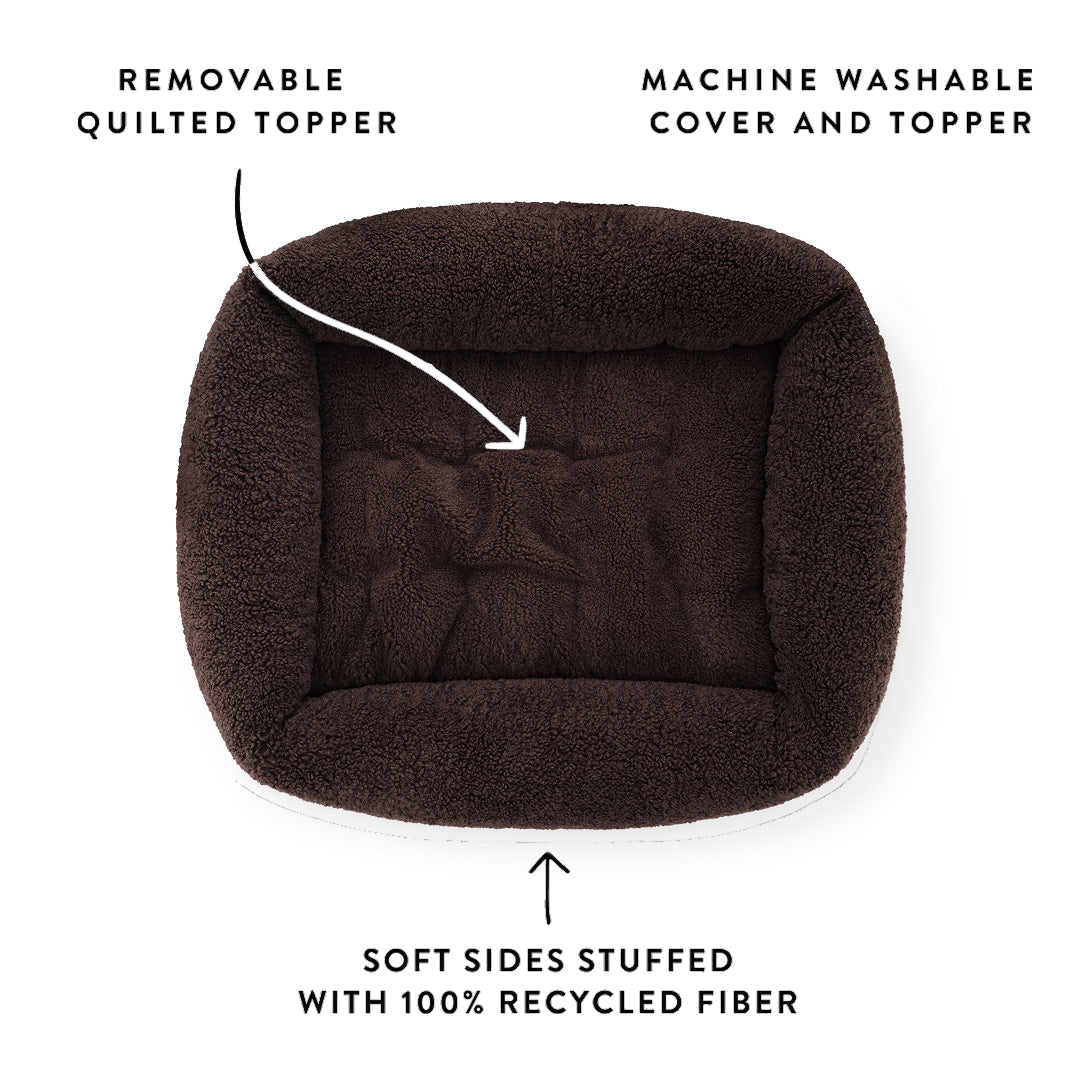 Chocolate Recycled Sherpa Bolster Dog Bed from The Foggy Dog