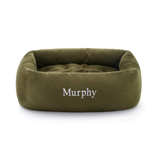 Olive Flannel Bolster Dog Bed from The Foggy Dog