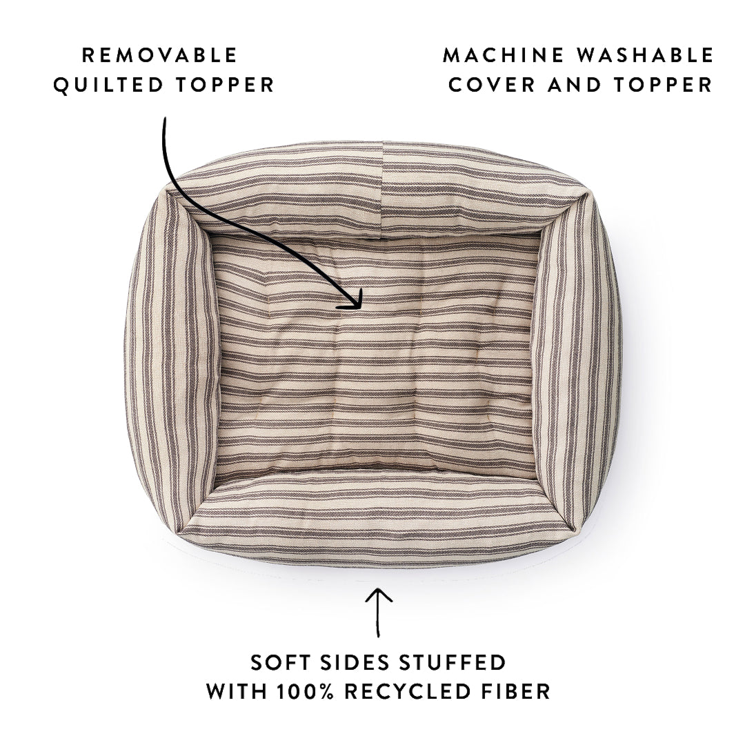 Ticking Stripe Bolster Dog Bed from The Foggy Dog
