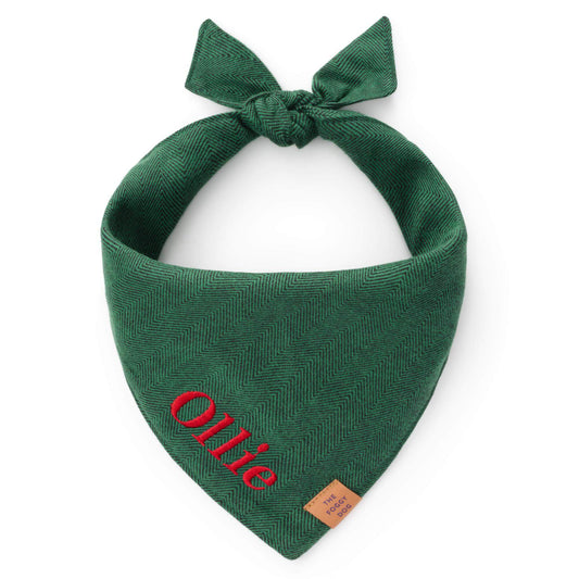 Evergreen Herringbone Flannel Dog Bandana view 1