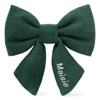 Evergreen Herringbone Flannel Lady Dog Bow from The Foggy Dog