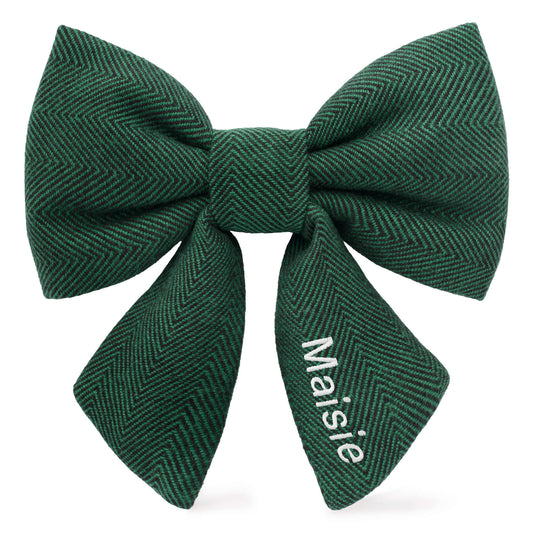Evergreen Herringbone Flannel Lady Dog Bow from The Foggy Dog