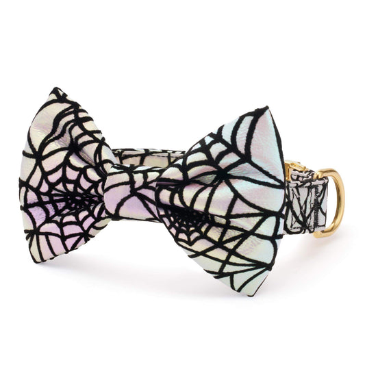 Holographic Spiderweb Dog Bow Tie  Collar from The Foggy Dog