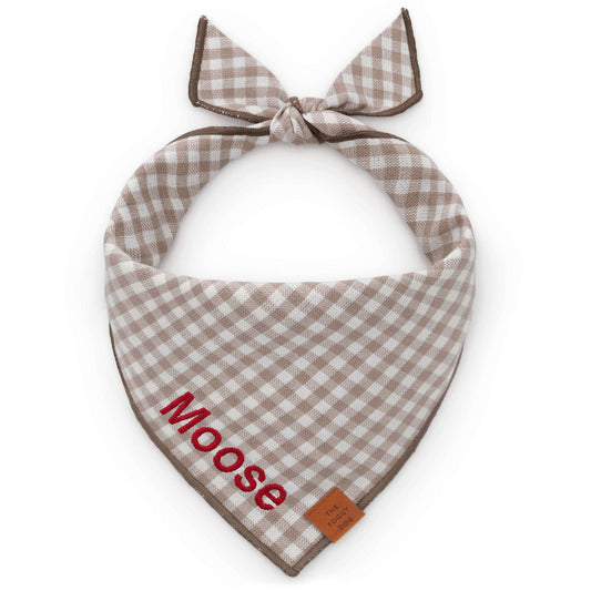 Mushroom Brown Gingham Dog Bandana view 1