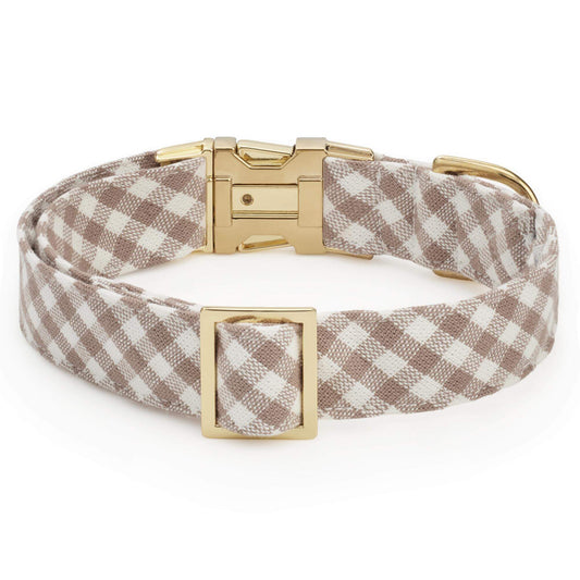 Mushroom Brown Gingham Dog Collar from The Foggy Dog