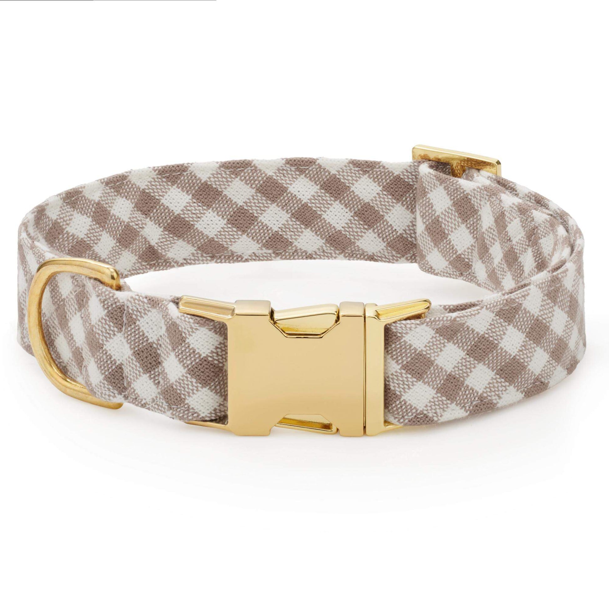 Mushroom Brown Gingham Dog Collar from The Foggy Dog