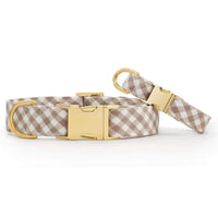 Mushroom Brown Gingham Dog Collar from The Foggy Dog