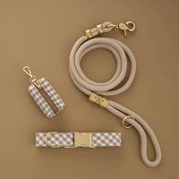 Mushroom Brown Gingham Collar Walk Set from The Foggy Dog