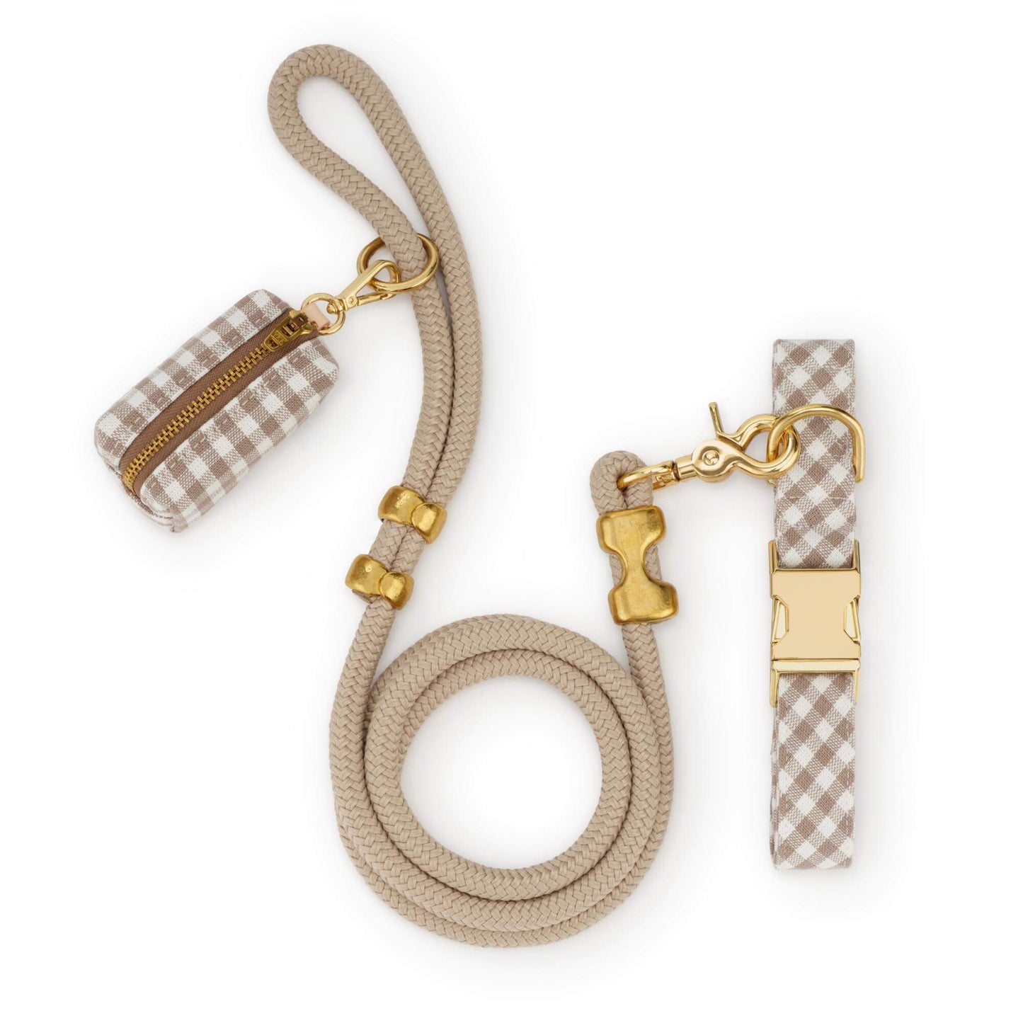 Mushroom Brown Gingham Collar Walk Set from The Foggy Dog
