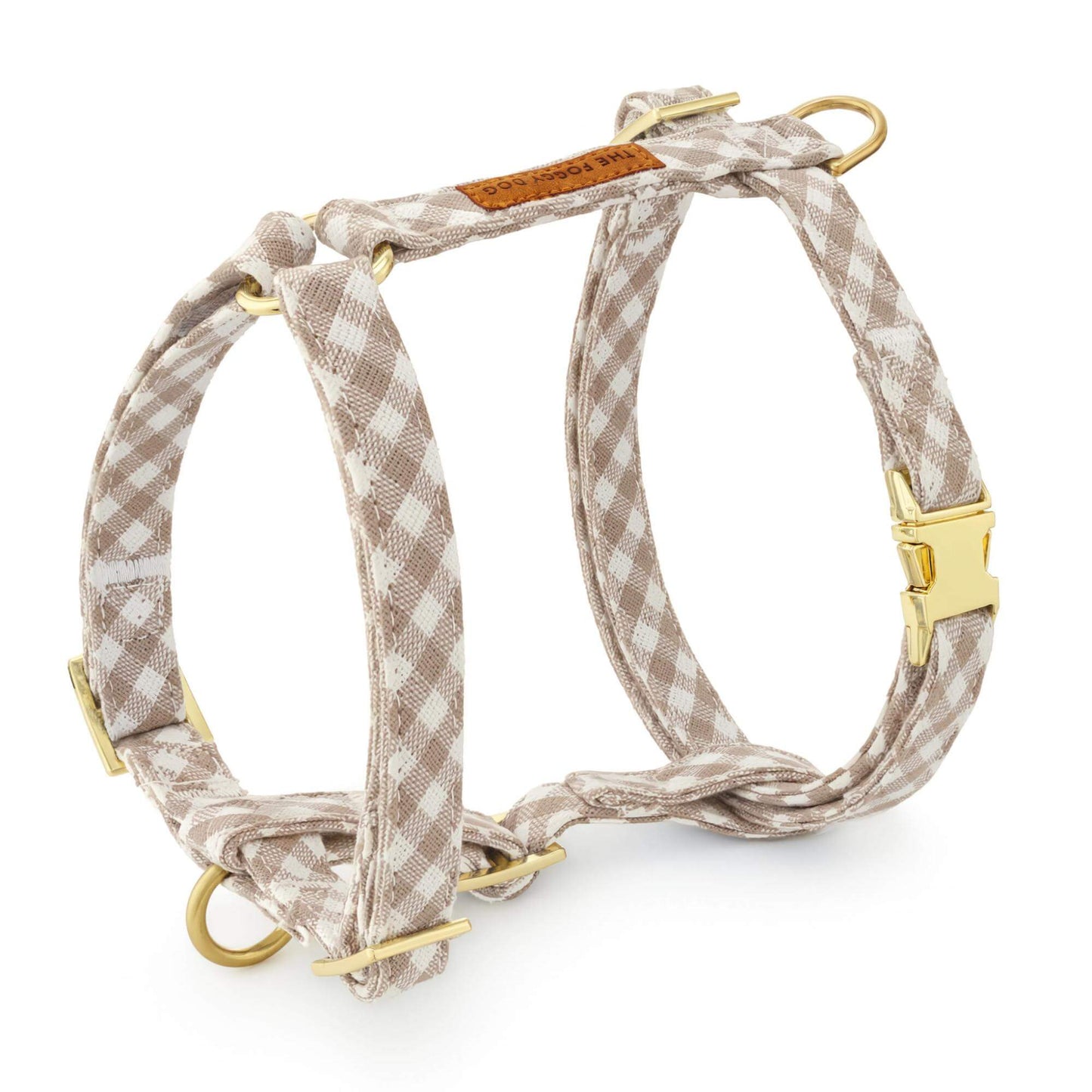 Mushroom Brown Gingham Dog Harness from The Foggy Dog