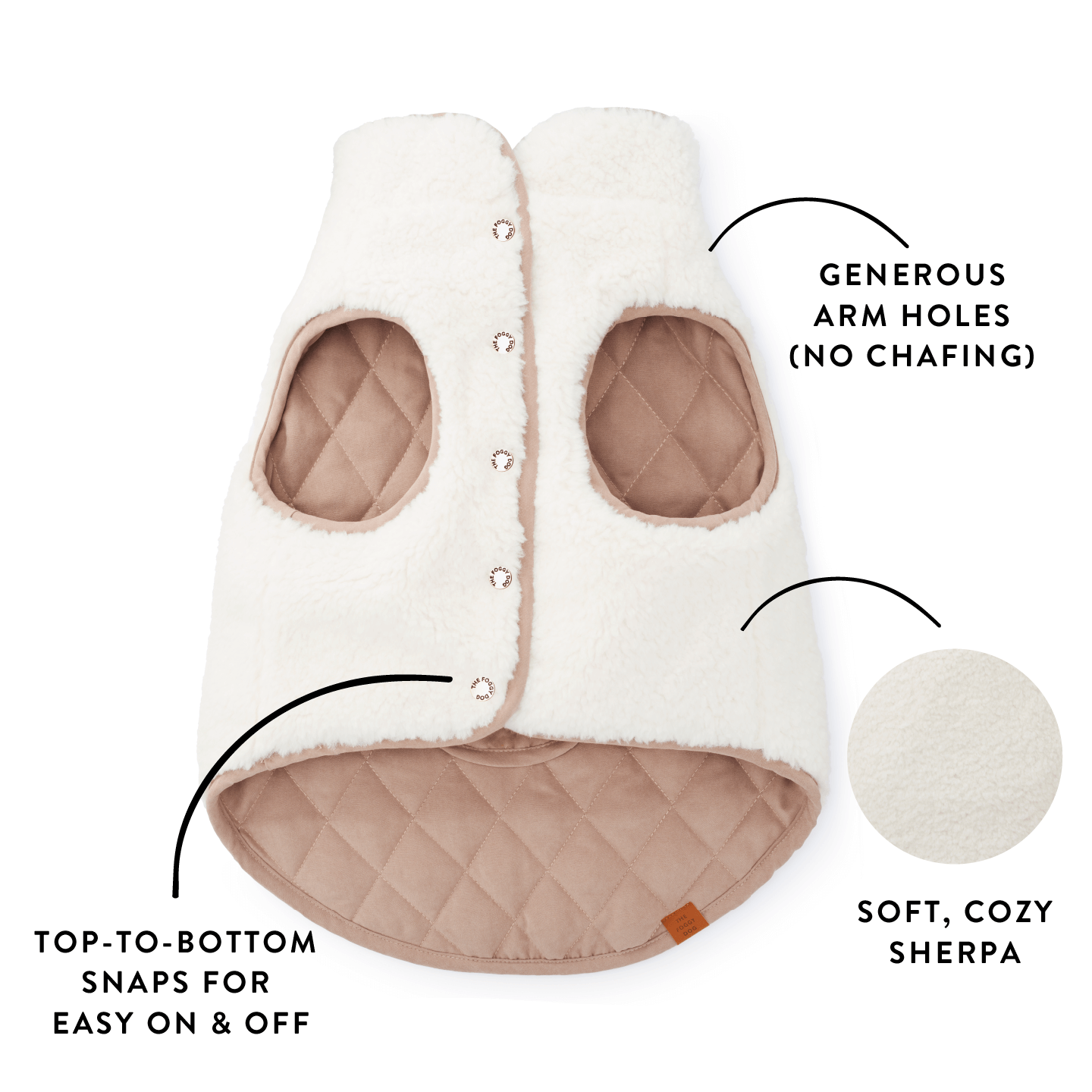 Fawn Sherpa-Lined Reversible Dog Jacket from The Foggy Dog