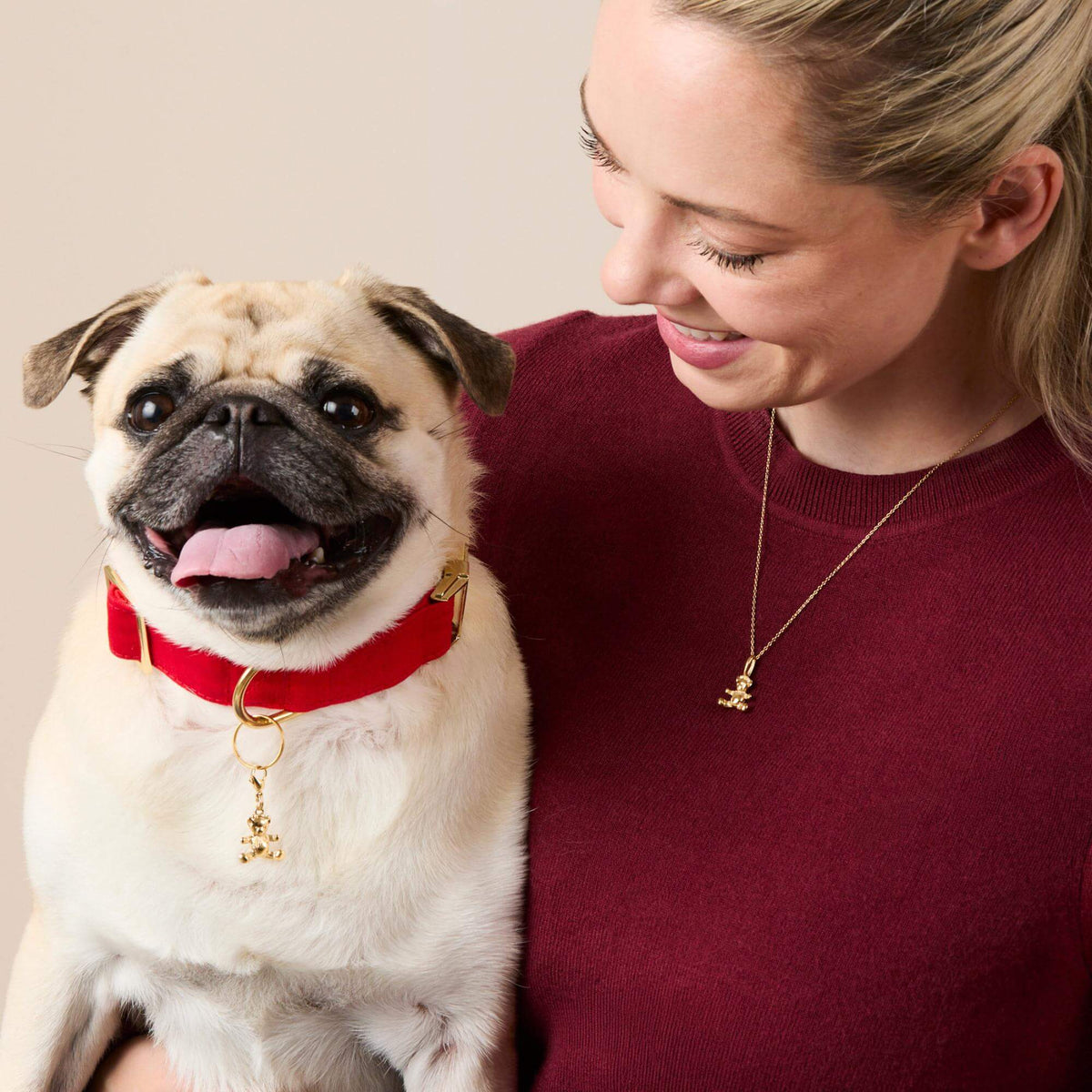 Gold Teddy Bear Necklace and Collar Charm Set from The Foggy Dog