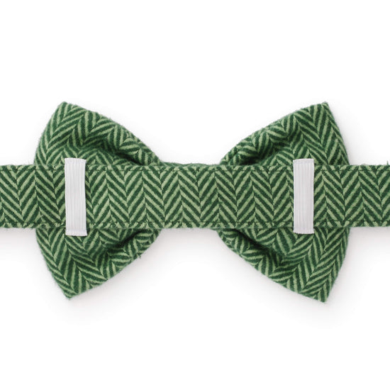 Green Herringbone Flannel Dog Bow Tie