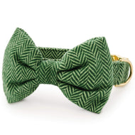 Green Herringbone Flannel Bow Tie Collar