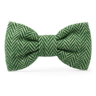 Green Herringbone Flannel Dog Bow Tie