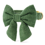 Green Herringbone Flannel Lady Bow Collar