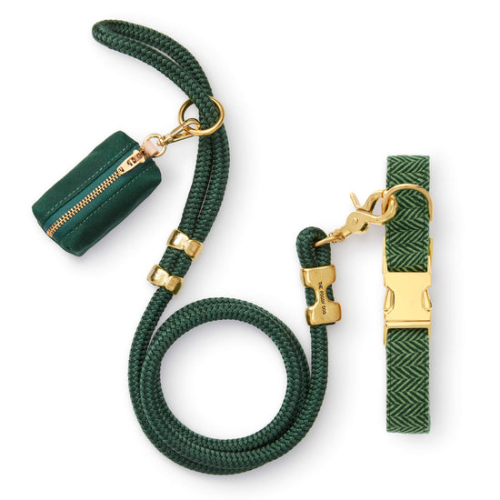 Green Herringbone Flannel Collar Walk Set