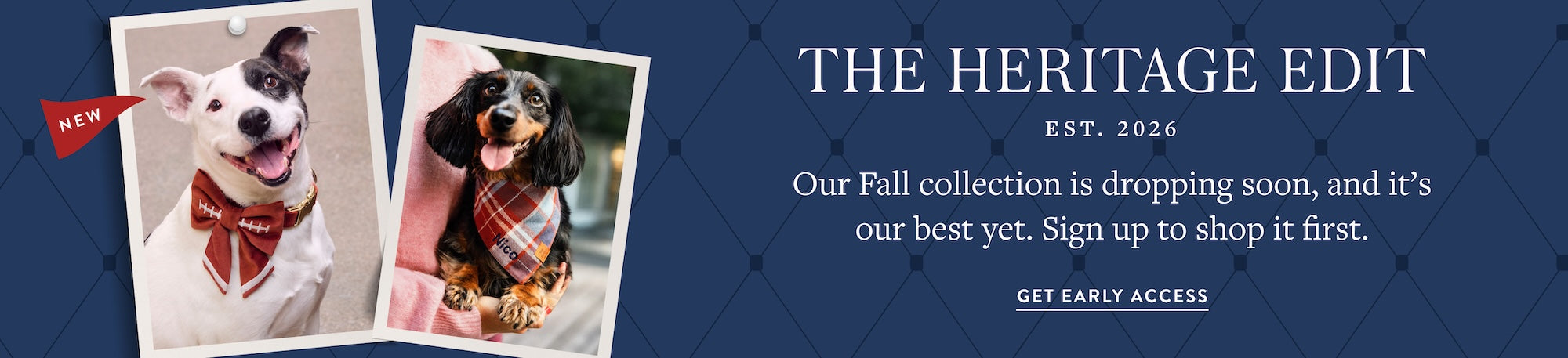 The Heritage Edit. Our Fall collection is dropping soon, and it's our best yet. Sign up to shop it first. Get early access at The Foggy Dog