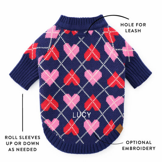 Heart Argyle Dog Sweater from The Foggy Dog