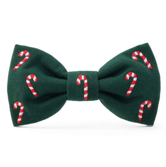 Evergreen Candy Canes Embroidered Dog Bow Tie