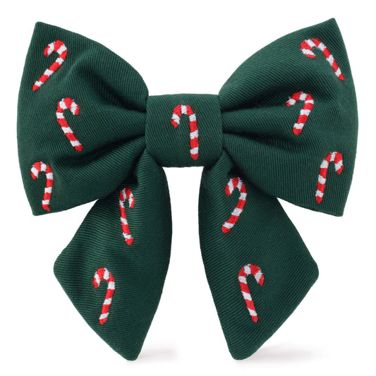Evergreen Candy Canes Embroidered Lady Dog Bow