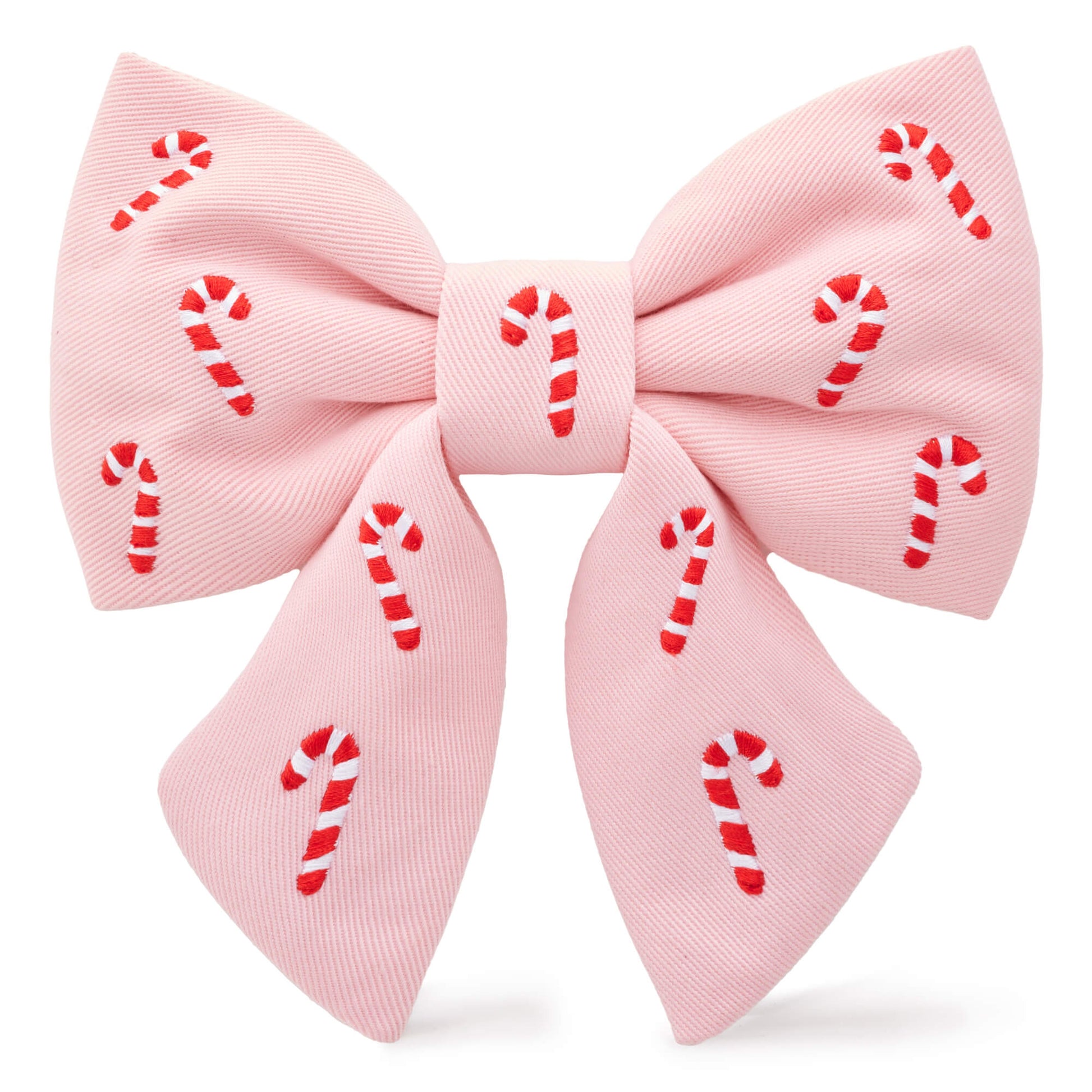 Blush Pink Candy Canes Embroidered Lady Dog Bow from The Foggy Dog