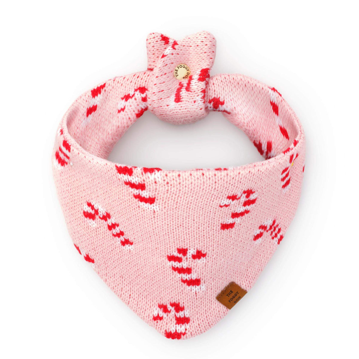 Blush Pink Candy Canes Knit Dog Bandana from The Foggy Dog