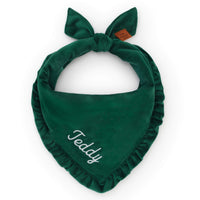 Forest Green Velvet Ruffled Dog Bandana from The Foggy Dog