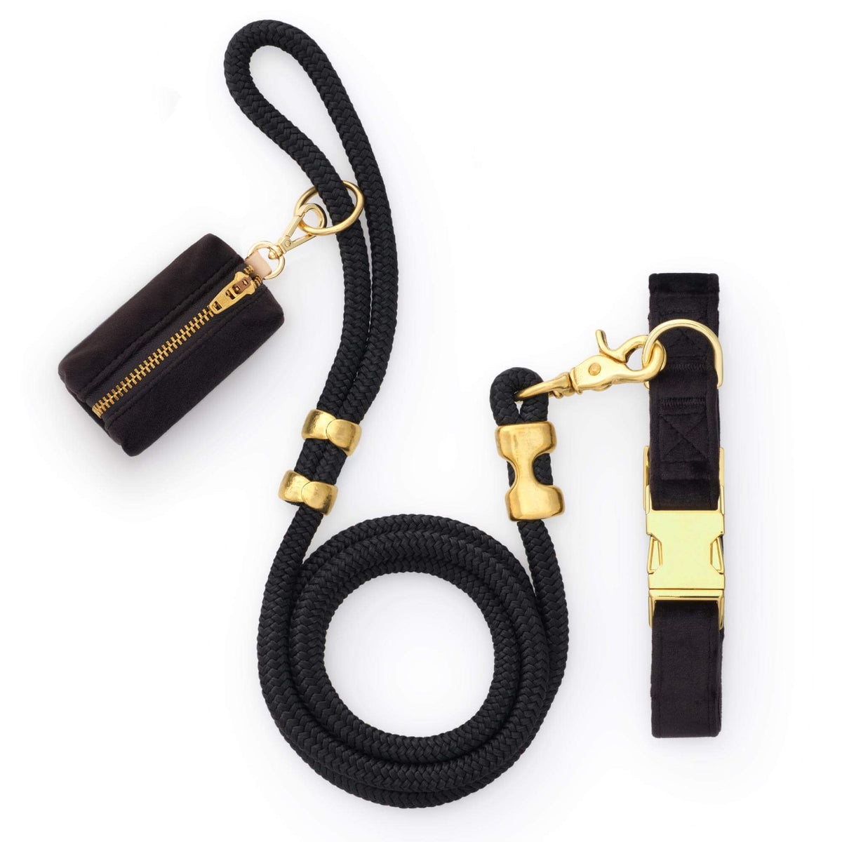 Black Velvet Collar Walk Set from The Foggy Dog
