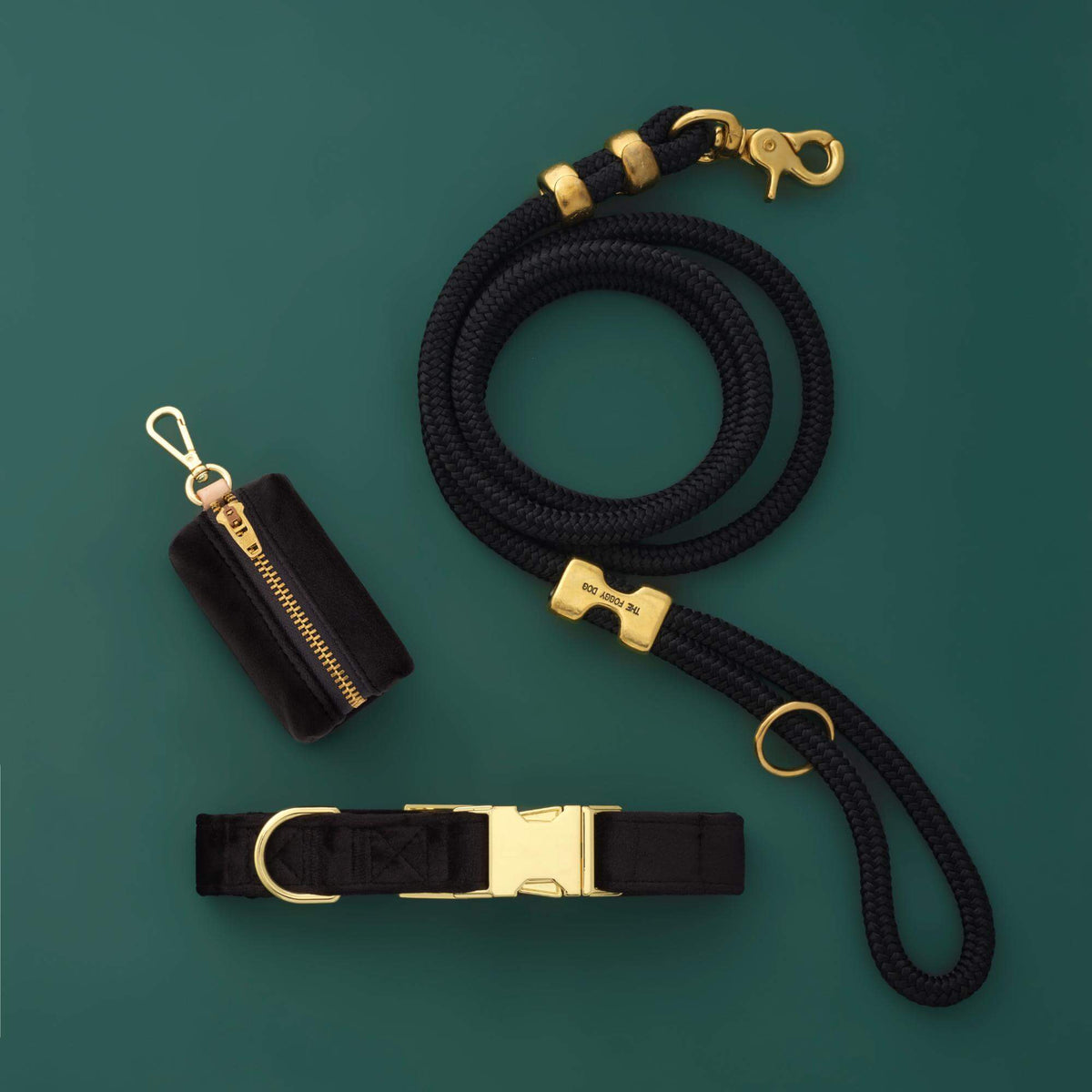 Black Velvet Collar Walk Set from The Foggy Dog