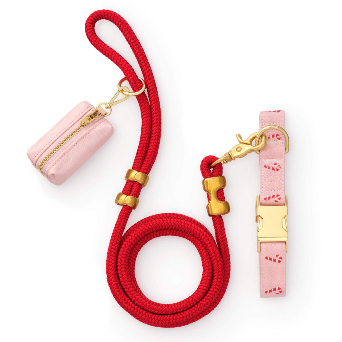 Blush Pink Candy Canes Embroidered Collar Walk Set from The Foggy Dog
