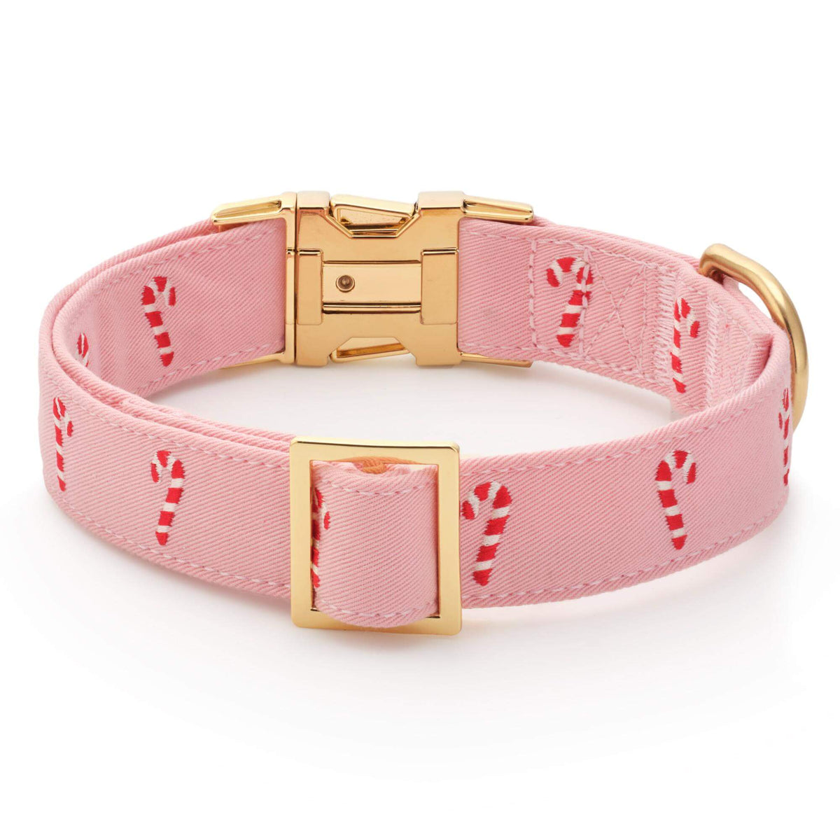 Blush Pink Candy Canes Embroidered Dog Collar from The Foggy Dog