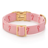 Blush Pink Candy Canes Embroidered Dog Collar from The Foggy Dog