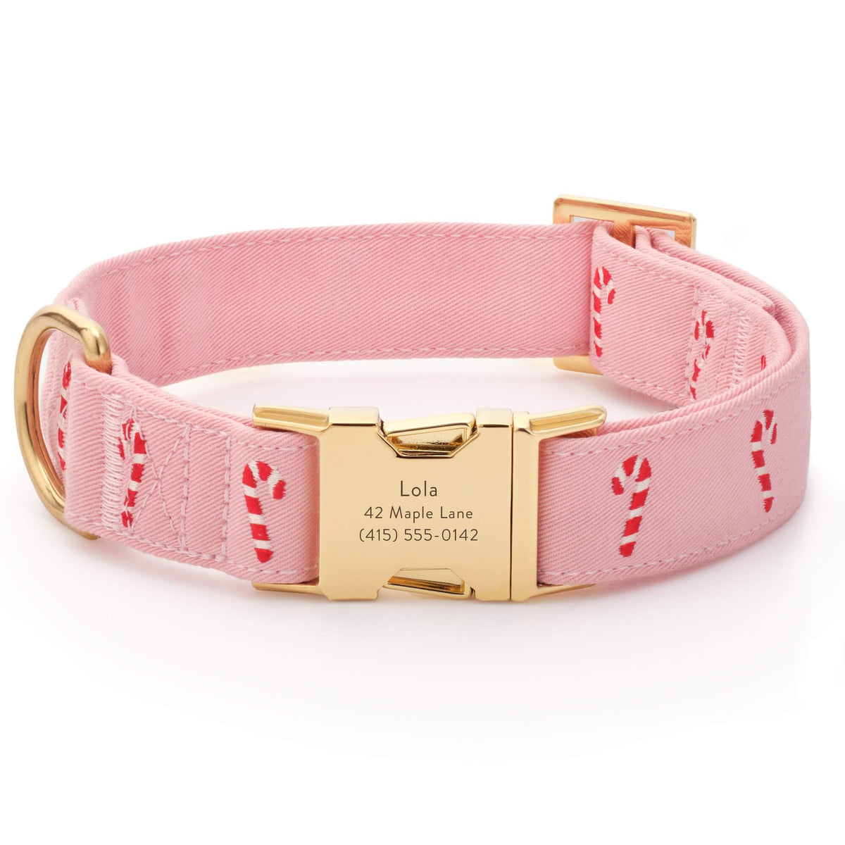 Blush Pink Candy Canes Embroidered Dog Collar from The Foggy Dog
