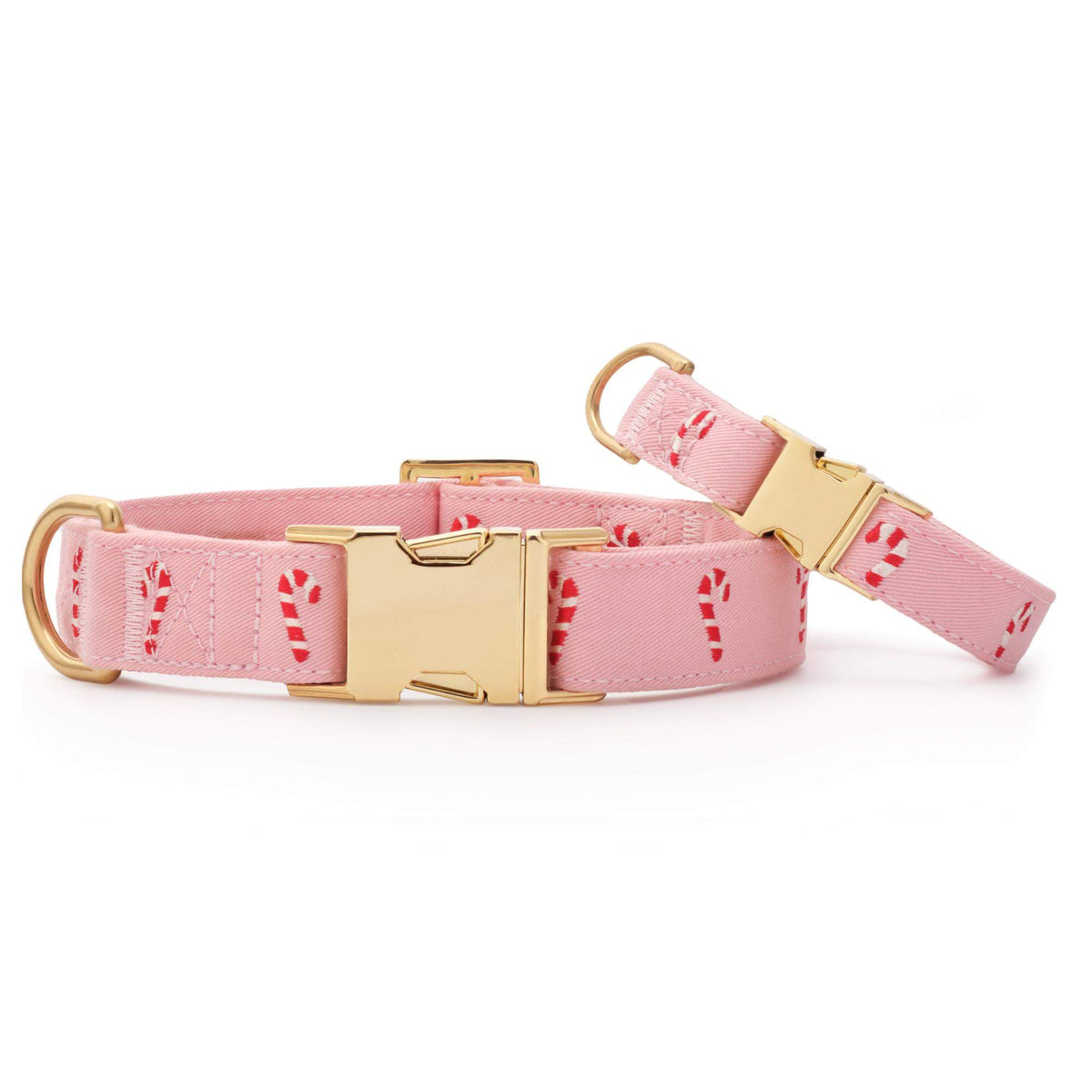 Blush Pink Candy Canes Embroidered Dog Collar from The Foggy Dog