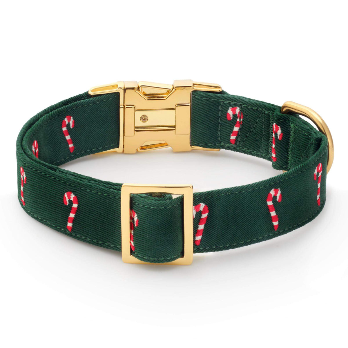 Evergreen Candy Canes Embroidered Dog Collar from The Foggy Dog