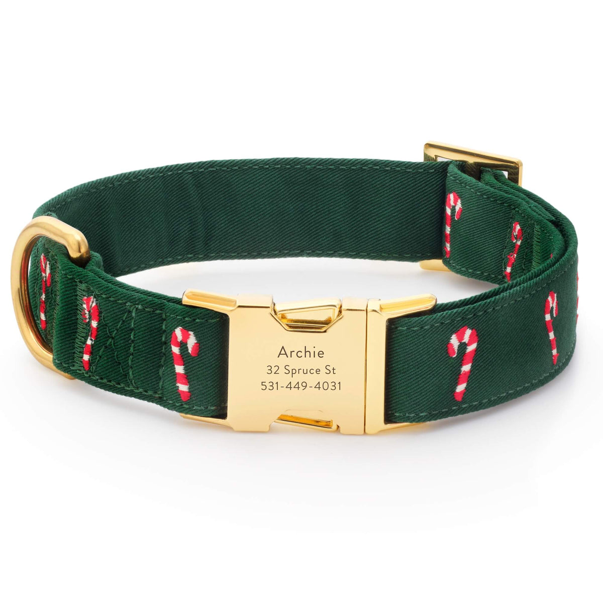 Evergreen Candy Canes Embroidered Dog Collar from The Foggy Dog