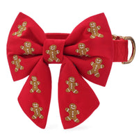 Gingerbread Man Embroidered Lady Bow Collar from The Foggy Dog