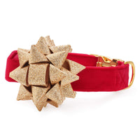 Gold Gift Bow Dog Collar Set from The Foggy Dog